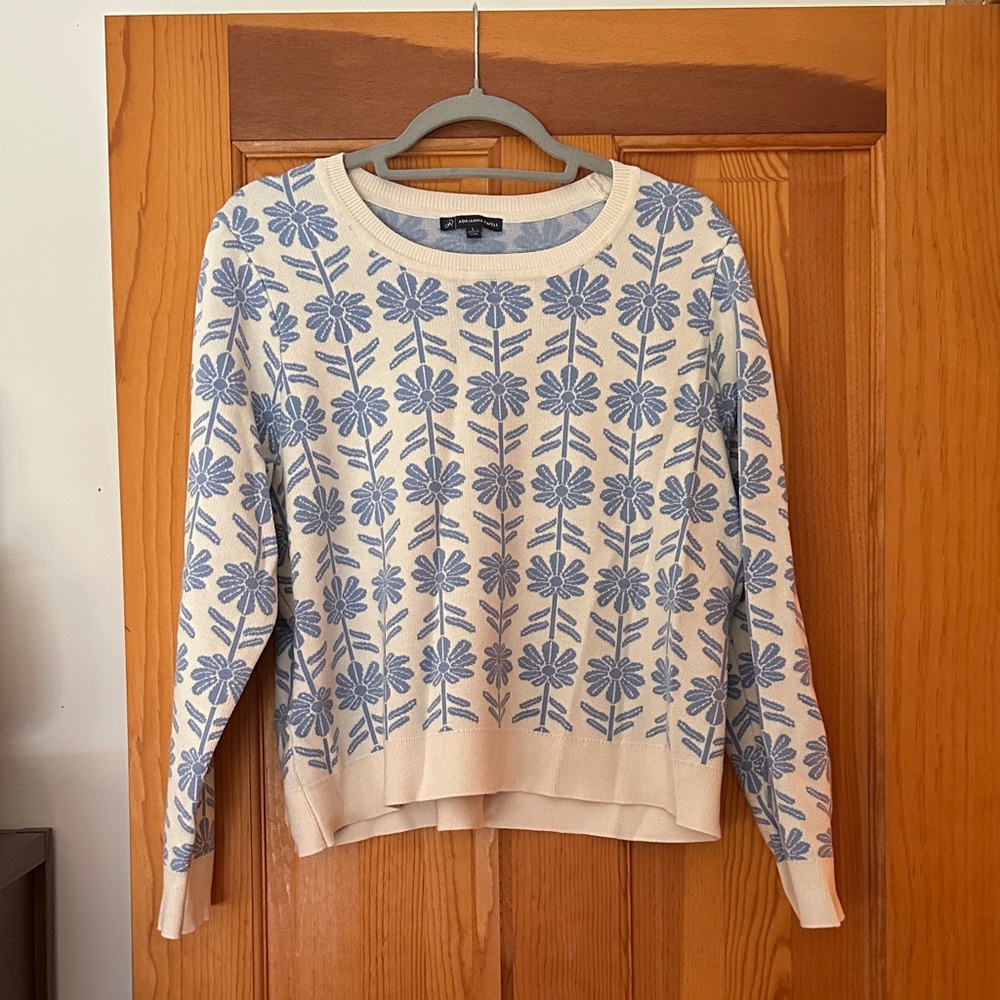 Blue Floral Sweater in Cream